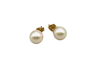 14K Gold Pearl Stud Earrings Appx 6.5mm Elegant Dainty Jewelry Women Gift