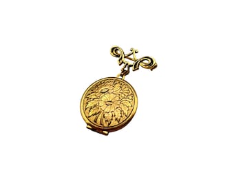 Vintage Locket Pin Brooch Bow Pin with Ornate Dangling Photo Holder Keepsake Pin