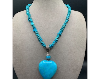 Turquoise heart Necklace Jay Kind DTR Designer Signed Genuine Turquoise Sliding Pendant