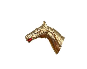 Vintage Horse Head Equestrian Brooch Pin Gold Tone Metal Animal Brooch