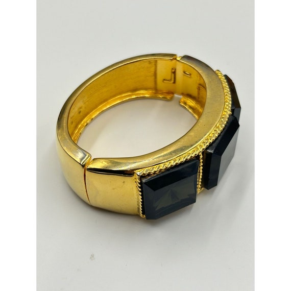 Vintage KJL Hinged Bangle Bracelet Chunky Gold To… - image 2