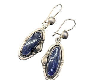 Lapis Lazuli Earrings Blue Semi Precious Stone GF15 Sterling Earrings Ethnic