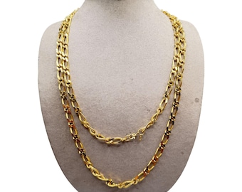Vintage MONET Figaro Chain Necklace Gold Tone Metal 96" Long