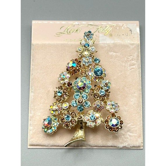Kirks Folly Christmas Tree Brooch New On Card AB … - image 1