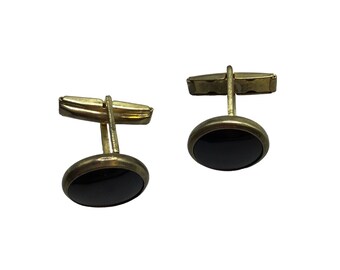 Vintage Black Enamel Cufflinks Simple Classic Retro Design Unmarked Men Jewelry