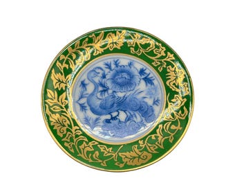 Vintage Japanese Kyo Yaki Kinrande Peacock Plate 3" Miniature Dish 1982 Japan
