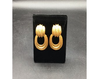 Clip On Door Knockers Earrings Matte Gold Tone Fashion Statement Costume Jewelry