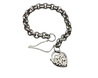 MICHAEL HILL Padlock Clasp Bracelet Heart Filigree Padlock 925 Sterling Silver 7" Long