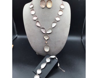 Sterling Silver Set Necklace Bracelet & Earrings Modernist Free Form Handcrafted