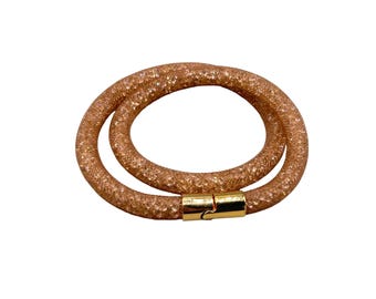 Swarovski Stardust Rose Double Wrap Bracelet Gold Tone Closure Tubular Design