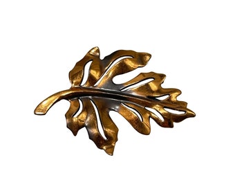 Vintage Copper Leaf Brooch Handmade 70s Jewelry Beautiful Detailed Earthy Pin