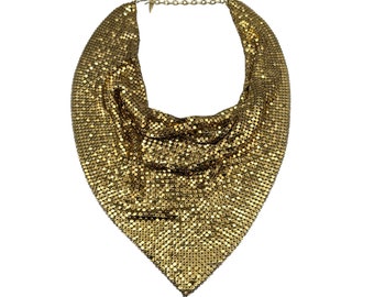 Vintage ondertekende Whiting & Davis Gold Tone sjaal ketting metalen mesh Bib ketting