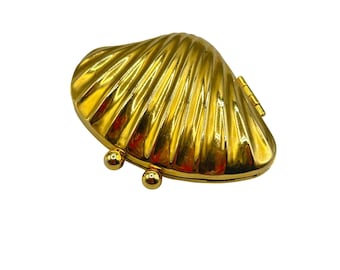 Petite Shell Trinket Box Coin Purse Gold Tone Seashell With Lining