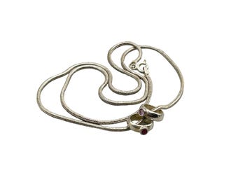 Sterling Silver Snake Chain Necklace Garnet & Amethyst Sliding Ring Charms