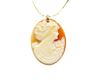 Vintage Cameo Necklace Hand Carved Genuine Shell Cameo On Chain Unframed