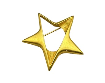Vintage Star Shaped Brooch Pin Openwork Cutout Star Matte Gold Tone 80s Jewelry