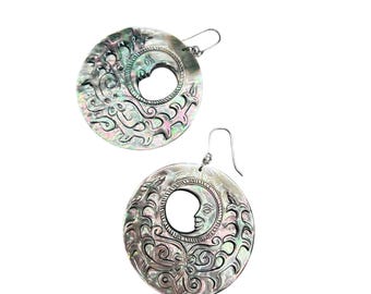 Mother Of Pearl Moon Goddess Earrings Whimsical Celestial AMEDEO 925 Italy