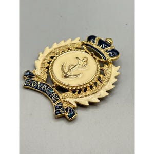 Vintage Royal Navy Enamel Pin Crown Brooch Badge Signed CRAFT Gold Tone ...