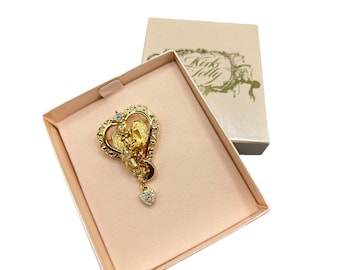 KIRKS FOLLY Angel Pin Brooch Heart And Crystal Dangle New In Box