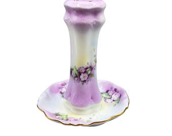 Vintage LIMOGES Hat Pin Holder Porcelain With Purple Floral Design
