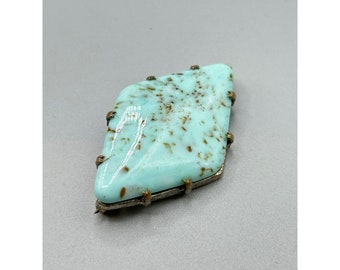 Czech Glass Brooch Turquoise Color Glass Diamond Shaped Simple Collectible Pin