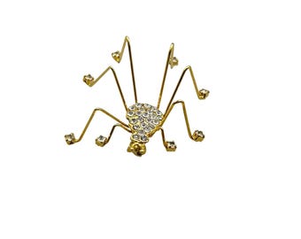 Gold Color  Spider Pin Brooch Fun Insect Bug Rhinestones Pave Small Pin