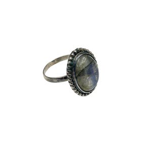 Vintage Labradorite Ring Size 10.5 Sterling Silver Settings Oval Stone