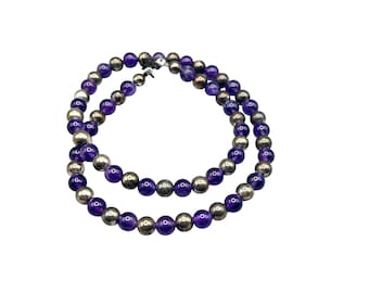 Amethyst And Sterling Silver Beaded Necklace Purple Genuine Gemstone Beads
