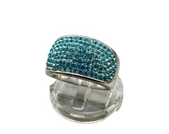 Baby Blue Crystals Pave Ring Size 8 Sterling Over Brass Fancy Fun Colorful Ring