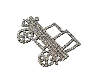 Rhinestones Car Pin Brooch Vintage Quality Pin with Clear Prong Set Stones