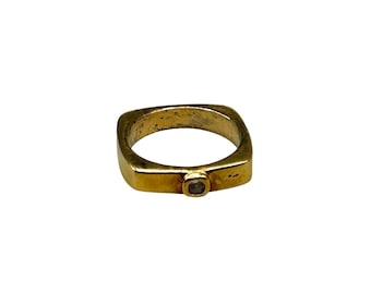 Vintage Ring Size 5 Gold Plated Over Sterling Silver Square Design With CZ Stone