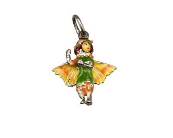 Vintage Fairy Charm Sterling Silver 925 And Enamel Small Tiny Whimsical Charm