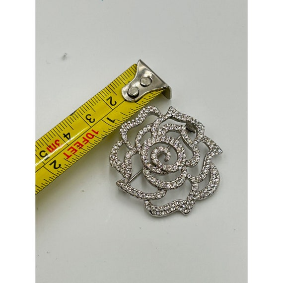Vintage Rhinestone Pave Rose Flower Pin Brooch Si… - image 7