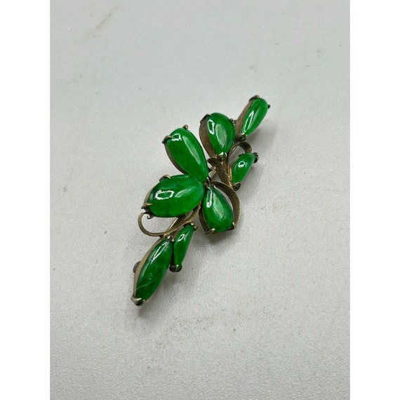 Antique Jade Pin Brooch Victorian Green Leaves Cl… - image 4