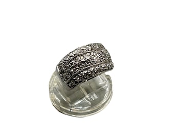 Sterling Silver Triple Band Design Ring Size 5.75 CZ Pave Vintage Jewelry