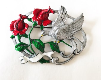 vintage hand painted brooch bird pigeon painting hand painted pin