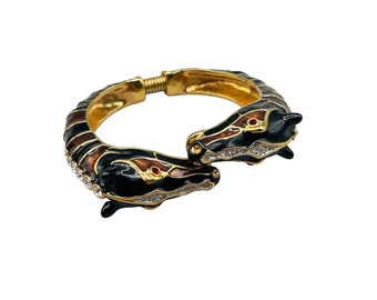 Vintage KJL Horse Head Bangle Bracelet Brown Black Equestrian Kenneth Jay Lane