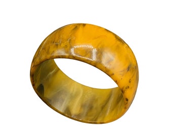 Bakelite Bangle Bracelet Wide Early Plastic Bracelet Marbled Orange Brown Color