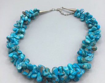 Cluster of Turquoise Nuggets Necklace Beaded Native American Chunky Strand