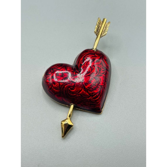 Heart and Arrow Red Coral and Mother of Pearl Pin 14 … - Gem