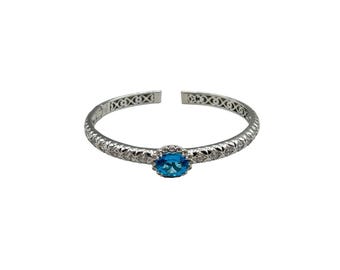 QVC ERICA COURTNEY Sterling Silver Blue Topaz And Diamonique Hinged Cuff Bracelet