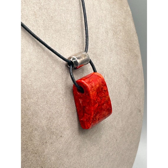 Apple Coral Necklace Sponge Coral and Sterling Si… - image 7