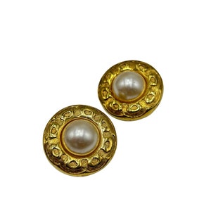 Vintage Clip On Earrings Faux Pearl Statement Gold Tone Elegant Costume Jewelry