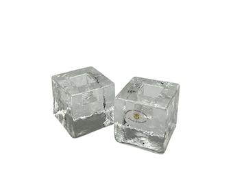 House Of Hansen Crystal Candle Holder pair Of Ice Cubes Mouthblown Crystal Handmade