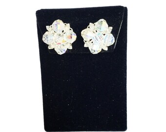 LAGUNA AB Aurora Borealis Clusters Clips Earrings Glass Faceted Crystal Beads