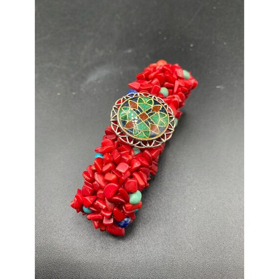 Bamboo Coral Red Stretch Bracelet Dyed Carolyn Po… - image 2