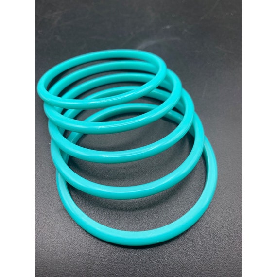 Thin Plastic Bracelets Lot of 5 Plain Turquoise T… - image 1