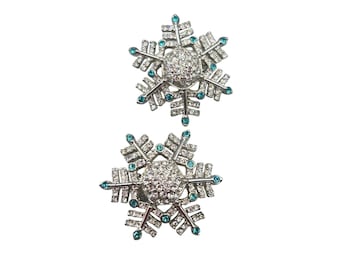 JOAN RIVERS Snowflake Earrings Clip On Vintage Crystals Clips Silver Tone