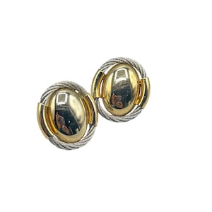 Vintage Gold & Silver Clip-On Earrings With Rope Detail 80s Classic Oval Shaped