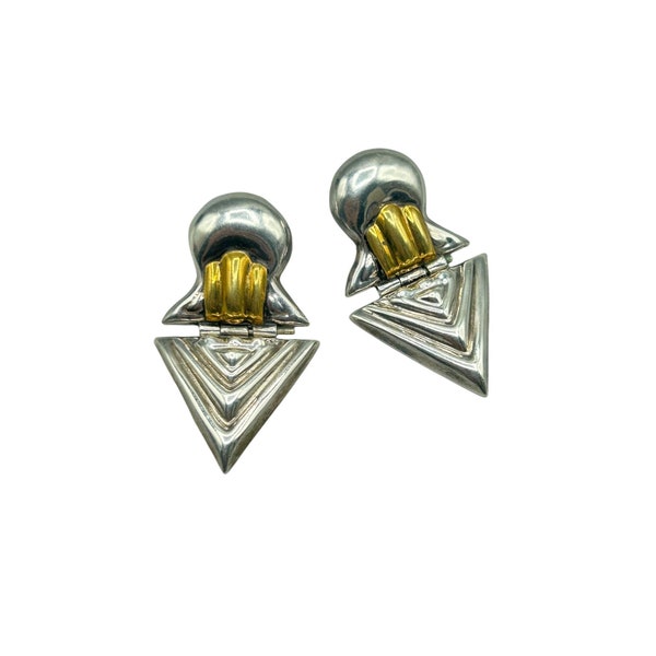 Vintage Taxco Mexico 925 Sterling Silver Earrings Geometric Triangle Drop Dangle